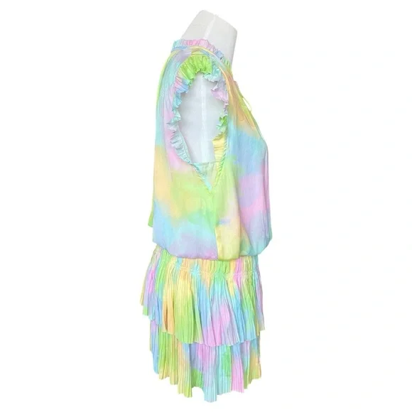 Anthropologie Current Air Pleated Rainbow Tie-Dye Mini Dress Women’s Medium - Picture 4 of 8